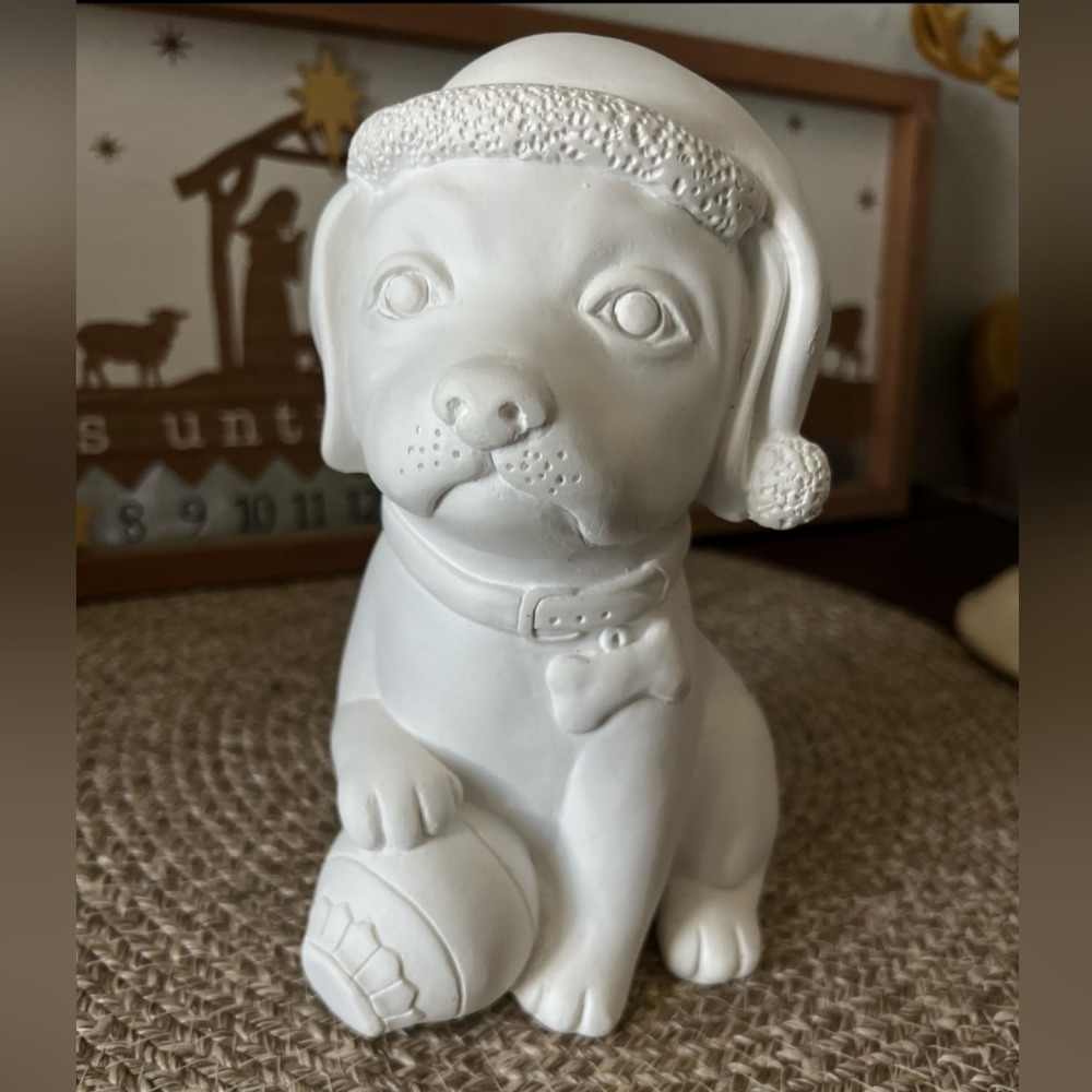 Unpainted Ceramic Puppy Christmas Bisque DIY Craft. Dog Ornament Figurine